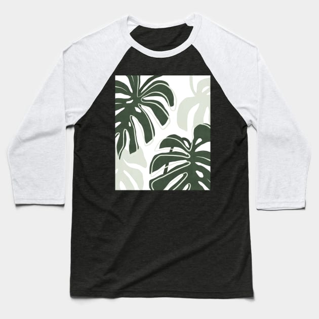 Green Monstera leaves pattern Baseball T-Shirt by VectoryBelle